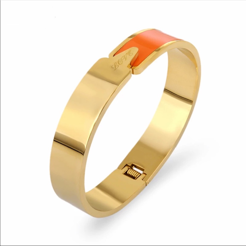 NEW ORANGE & GOLD LOVE CUFF BRACELET BANGLE - Picture 1 of 3
